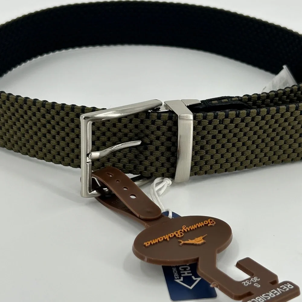 Tommy Bahama Mens Reversible Woven Stretch Belt Olive Black 11TM030015 Small